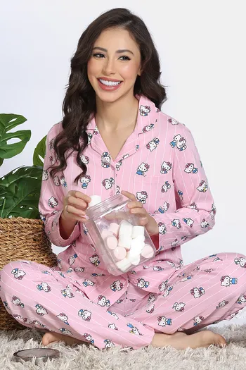 Buy Zivame Hello Kitty Knit Cotton Pyjama Set - Fairy Tale